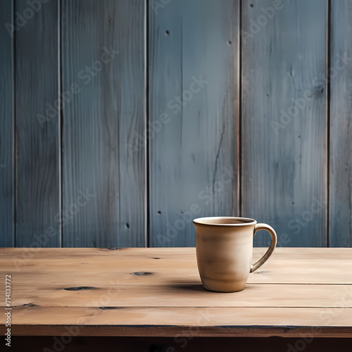 Minimalist coffee cup on a rustic wooden table.