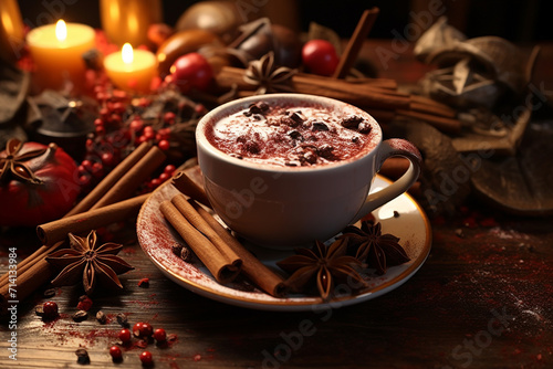 hot chocolate and spices on a table