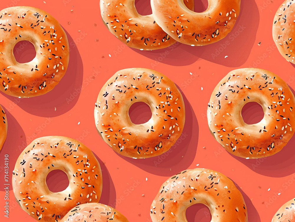 2D illustration of bagels in flat illustration style. Solid and pastel color. 2D illustration of bagels in flat illustration style. Solid and pastel color.