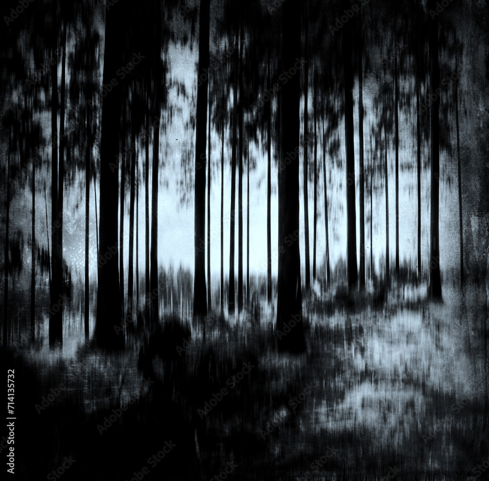 Fototapeta premium Night in the scary forest, spooky landscape