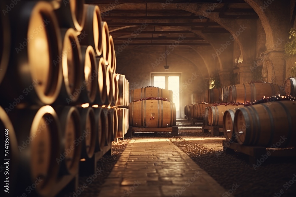 Vineyard Symphony: Explore the Timeless Charm of a Rustic Italian Winery, Where Rows of Grapevines and Oak Barrels Paint an Enchanting Picture of Old-World Winemaking.