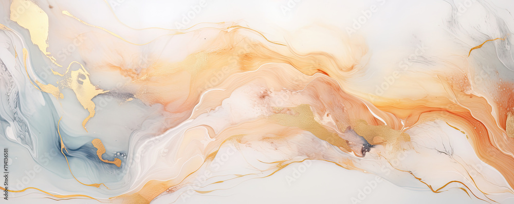 Abstract marble background, Gray and peach agate texture with thin gold veins.