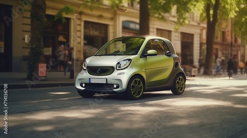 Small electric micro car. Due to the super compact size of the cars, Easily be parked in the big city. Modern eco-friendly urban transport. Tiny and funny modern eco transport