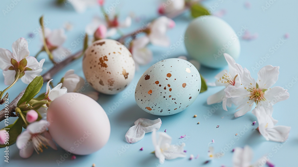 Happy Easter card and eggs. Selective focus. Generative AI, Happy Easter card and eggs. Selective focus. Generative AI,