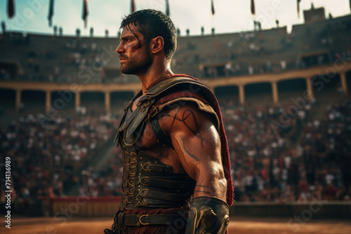 This scene highlights a gladiator's strength and courage in the Colosseum, offering a vivid glimpse into the world of Roman historical entertainment.