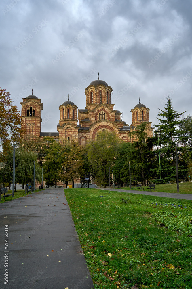 St. Mark Orthodox Church on a cloudy autumn day in Belgrade
