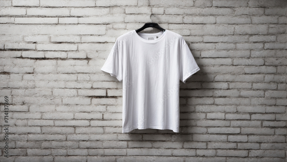 White t-shirt on black brick background. generative AI White t-shirt on black brick background. generative AI