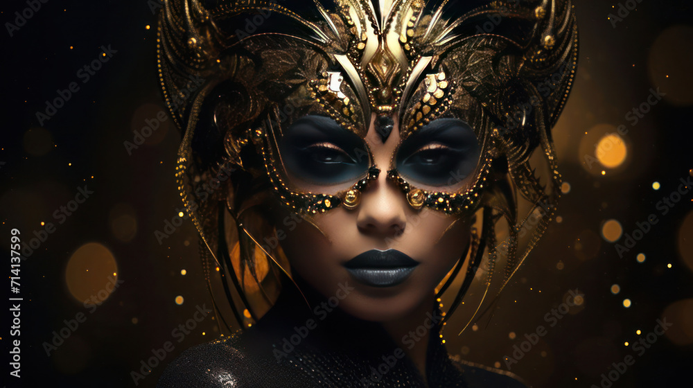 Decorative luxury gold mask on woman during carnival time as wallpaper background illustration Decorative luxury gold mask on woman during carnival time as wallpaper background illustration