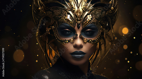 Decorative luxury gold mask on woman during carnival time as wallpaper background illustration