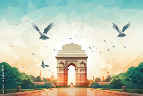Design of happy independence day in india celebration on 15 august, India Gate. Generative ai