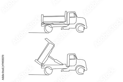 truck vehicle shipment excavation soil industry set one line art design