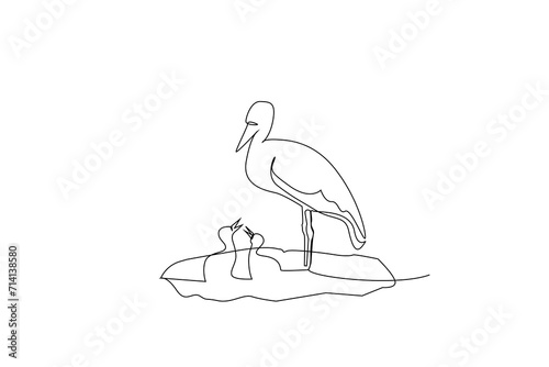birds babies mother feed nest one single line drawing art vector