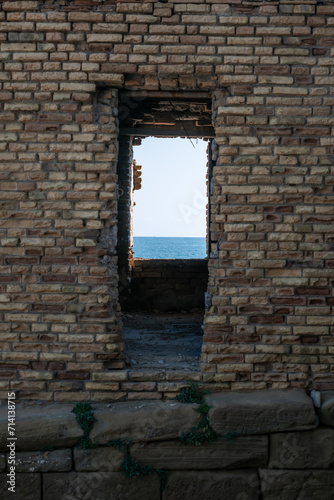 View of window against sea horizon