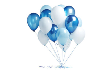 Bunch of big blue and white balloons for birthday party isolated on transparent background