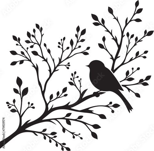 Silhouette of a branch with bird vector illustration 
