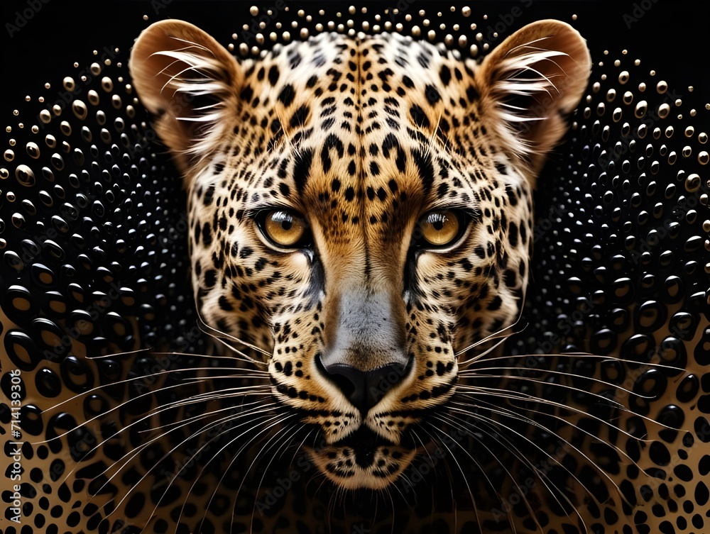 Obraz premium A portrait of a ferrofluid art-inspired leopard wall hanging concept. Wildlife wallpaper, backdrop wall art for home, office. Wildlife art 