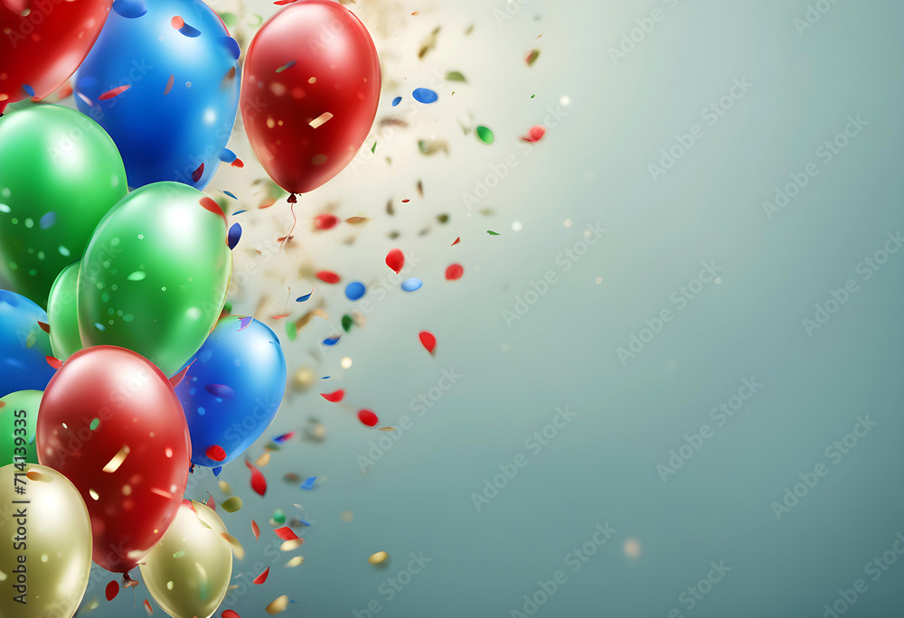 Festive background with golden and blue balloons falling confetti blurry background Festive background with golden and blue balloons falling confetti blurry background