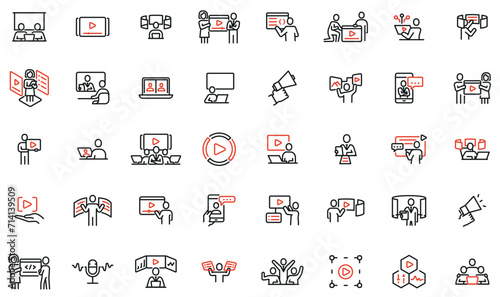 Vector Collection of Linear Icons Related to Video Content Editing, Online Streaming and Media Product. Mono Line Pictograms and Infographics Design Elements - pack 2