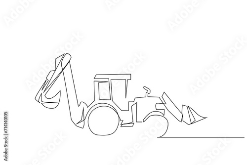 wheel loader vehicle industry construction site one line art design