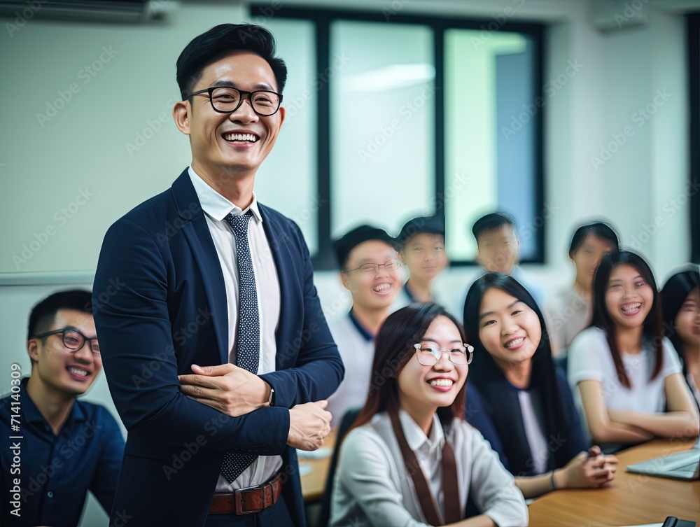 Happy and Confident Trainer After Workshop,Energized Trainer After Employee Training Happy and Confident Trainer After Workshop,Energized Trainer After Employee Training