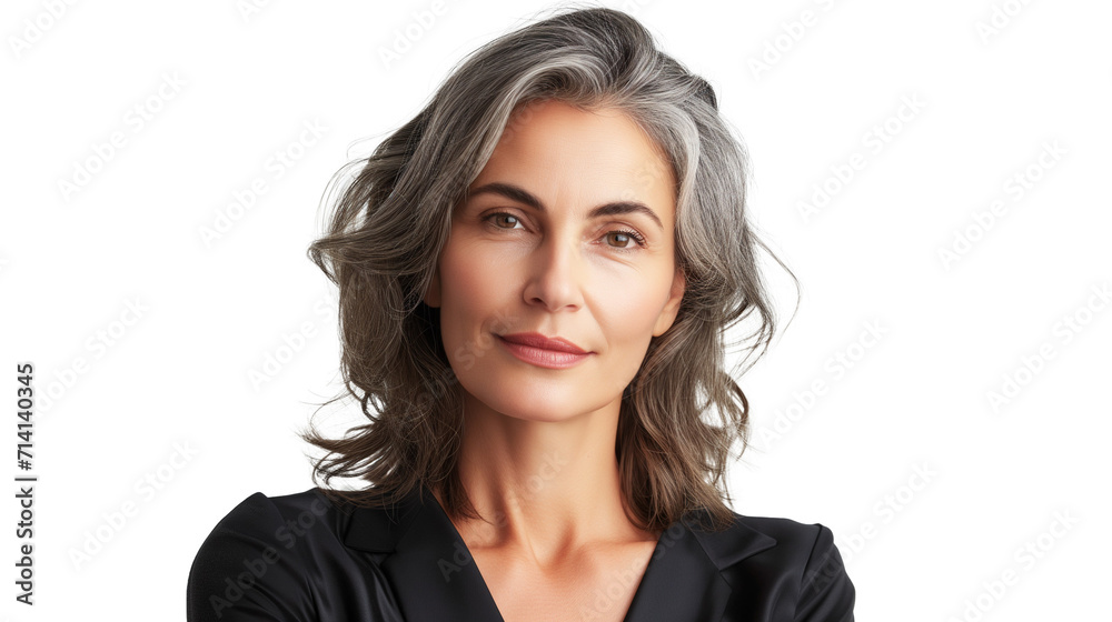 Portrait of attractive cheerful glad grey-haired woman isolated on transparent Portrait of attractive cheerful glad grey-haired woman isolated on transparent