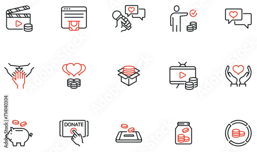 Vector Set of Linear Icons Related to Online Donation and Sponsorship, Blogging Funding . Mono line pictograms and infographics design elements - part 2