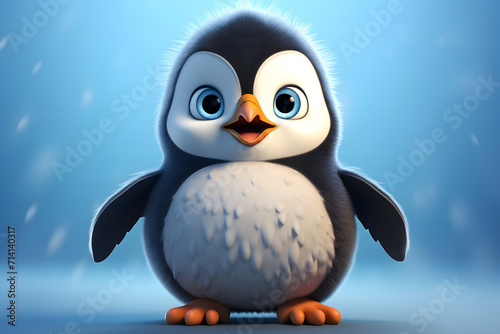 Cartoon penguin sitting on the snow  3d render illustration  