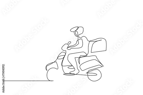 moto courier service order in progress one line art design