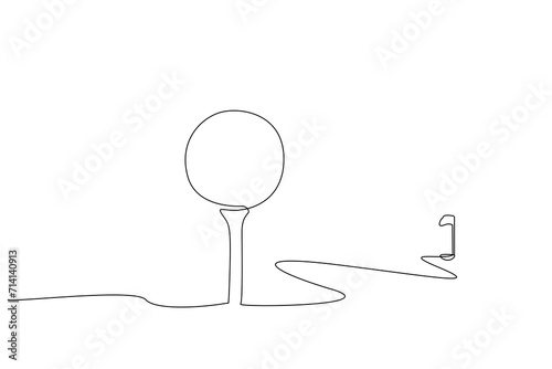 golf sport activity ball hole flag green field one line art design