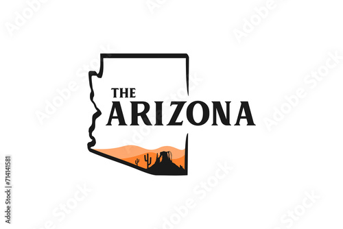 Fototapeta Arizona state map outline logo design, with green canyon illustration silhouette view