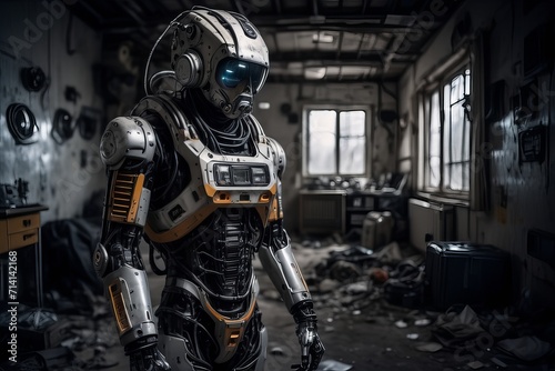 cyborg robot  in a abandoned room  created with generative AI software. © Tatiana