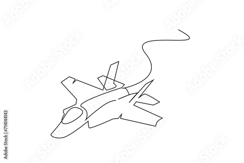 modern fighter plane in the air power vehicle one line art design