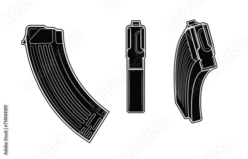 Vector illustration of an assault rifle magazine projections. Black.