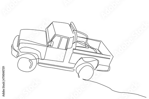 pickup car off road vehicle nature outside one line art design