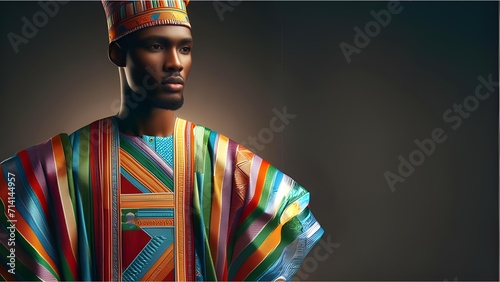 A Young Nigerian Man Wearing Traditional Agbada Dress photo