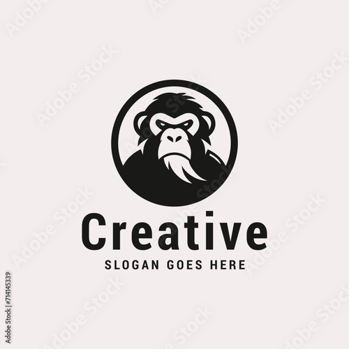 Monochrome Logo Design Featuring a Stylized Gorilla Face for a Creative Brand