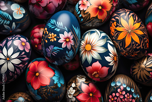 Easter-themed colorful painted eggs on a white background, symbolizing holiday tradition and celebration