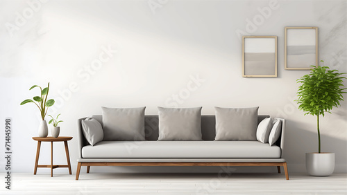 Interior of modern living room with white sofa 3d render illustration