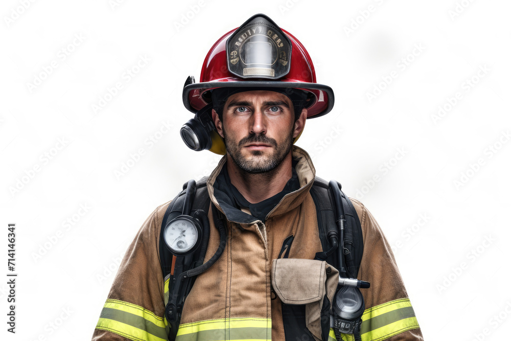 Firefighter man isolated white background Firefighter man isolated white background