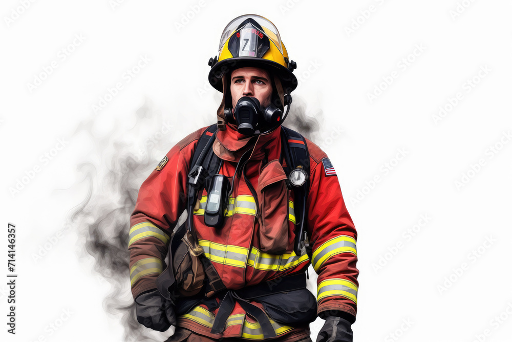 Firefighter man isolated white background