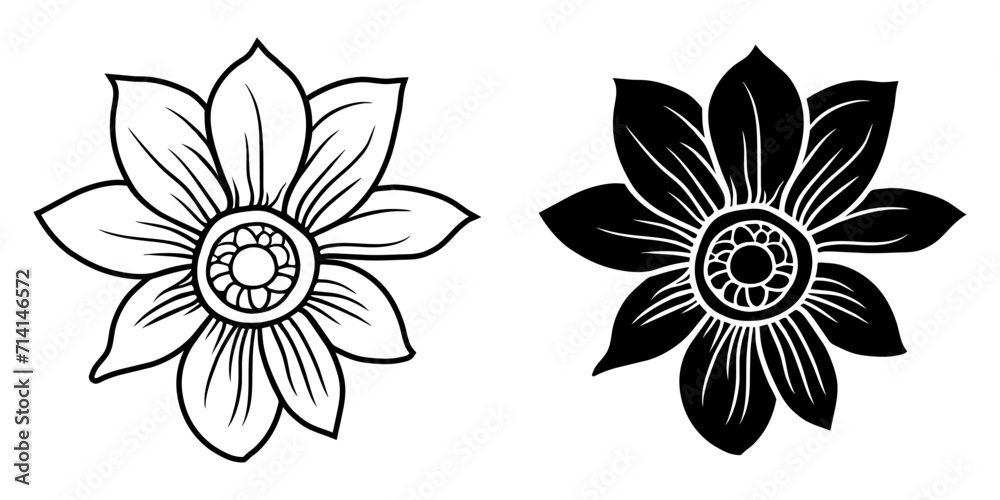 A set of two black silhouettes of flowers isolated on a white background A set of two black silhouettes of flowers isolated on a white background