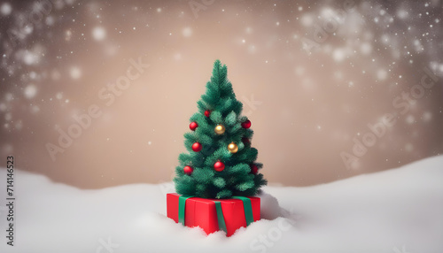 Christmas banner, minimalism, pop art, copy space, Snow, Christmas Tree © Dn Uttam