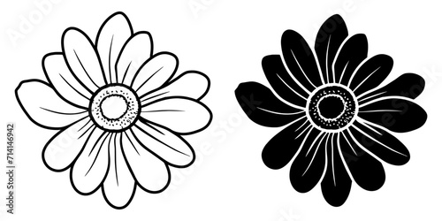 A set of two black silhouettes of flowers isolated on a white background