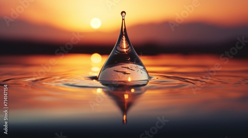 A sunset view inside a drop of water - Generative AI photo