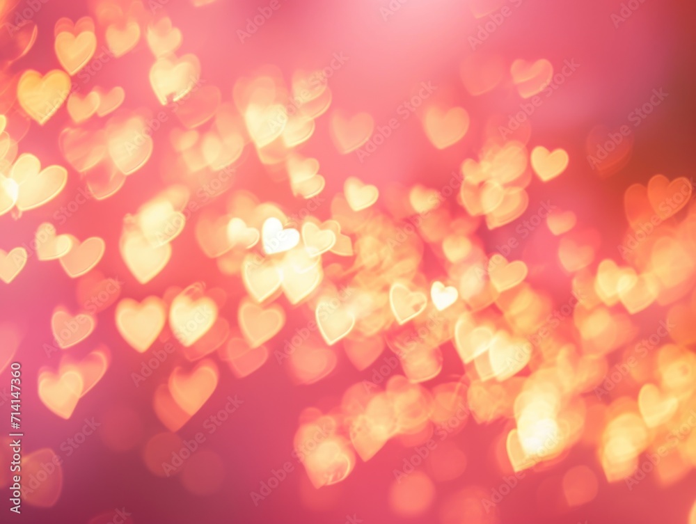 Bokeh lights in heart shapes on a pink background, dreamy and romantic atmosphere for Valentine's Day 