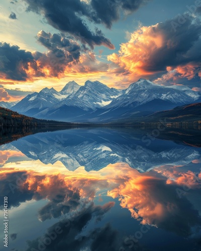 Majestic Lake With Mountains and Clouds © BrandwayArt