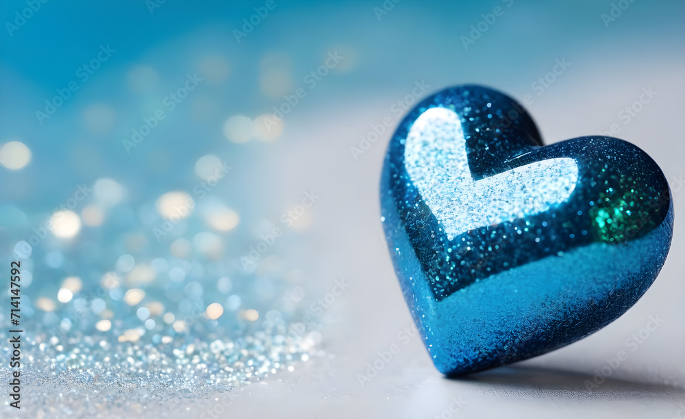 Fototapeta premium A small blue heart on a sparkling white background. Generative AI