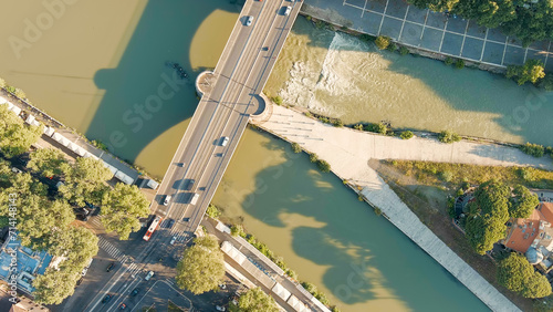 Rome, Italy. Tiber River and Ponte Garibaldi Bridge. Summer, Aerial View