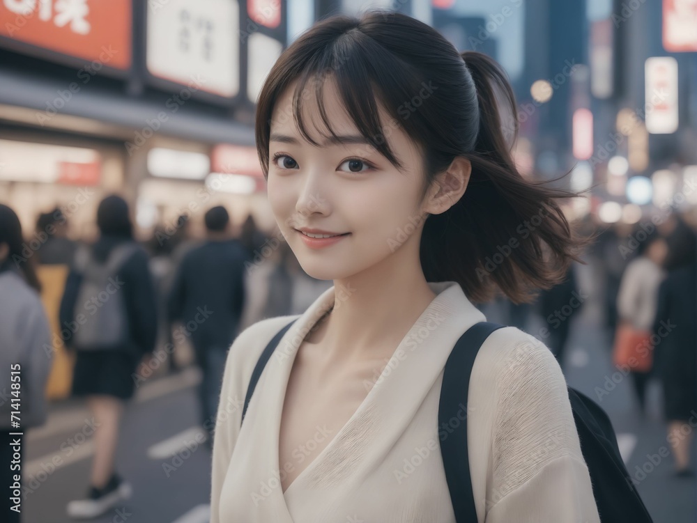 繁華街にいる女性 繁華街にいる女性