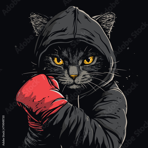 illustration of cool brave cat fighter